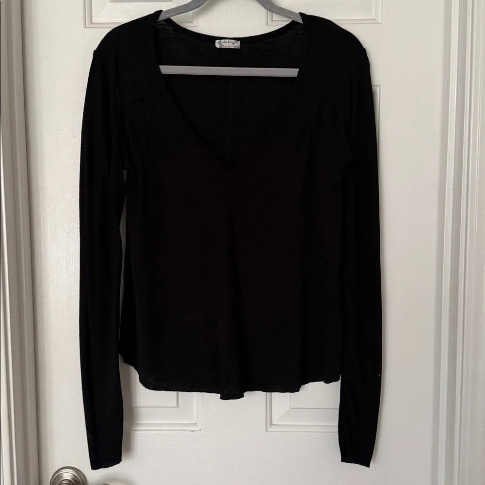 Free People intimately rock the boat Black V-Neck Long Sleeve Tee XS